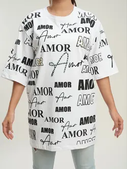 4953.1 - تیشرت لانگ منجوق دوزی طرح AMOR بسته 10 عددی (عمده)