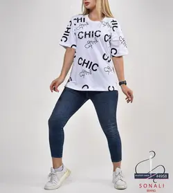 4958 - تیشرت منجوق دوزی طرح CHIC  بسته 10 عددی ( عمده )