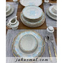 سرویس چینی پردیس طرح مارتا فیروزه ای 98 پارچه بن چاینا