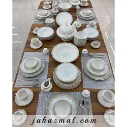 سرویس چینی پردیس طرح مارتا فیروزه ای 98 پارچه بن چاینا