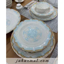 سرویس چینی پردیس طرح مارتا فیروزه ای 98 پارچه بن چاینا