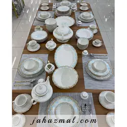 سرویس چینی پردیس طرح مارتا فیروزه ای 98 پارچه بن چاینا