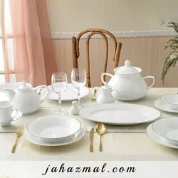 سرویس چینی یاسمن شهرزاد زرین 89 پارچه (سفید لب طلا) - فروشگاه جهازمال