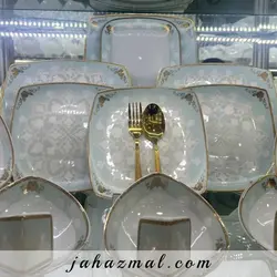 سرویس چینی پردیس طرح کاژین فیروزه ای 30 پارچه