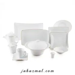 سرویس چینی زرین طرح زرین 97 پارچه (سفید لب طلا)