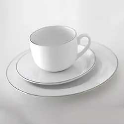 سرویس چینی زرین طرح سمن 102 پارچه (سفید لب نقره)