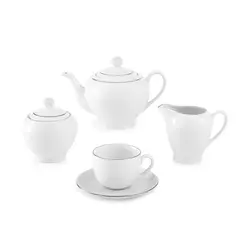 سرویس چینی زرین طرح سمن 102 پارچه (سفید لب نقره)