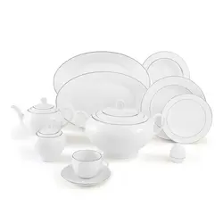 سرویس چینی زرین طرح سمن 102 پارچه (سفید لب نقره)