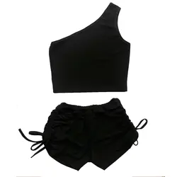 ست تاپ و شلوارک راحتی دخترانه مدل یقه رومی