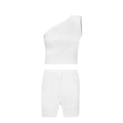 ست نیم تنه و شلوارک دخترانه طرح یقه رومی رنگ سفید