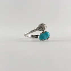 انگشتر فیروزه نیشابور زنانه آّبی کد{10421} - انگشترآنلاین