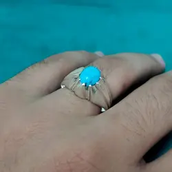 انگشتر فیروزه نیشابوری مردانه دست ساز کد{10473} - انگشترآنلاین