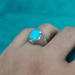 انگشتر فیروزه نیشابوری عجمی مردانه دست ساز کد{10476} - انگشترآنلاین