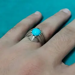 انگشتر فیروزه نیشابوری مردانه دست ساز کد{10488} - انگشترآنلاین