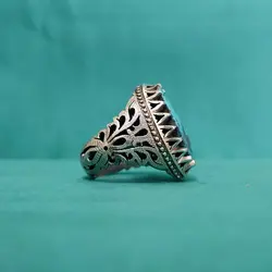 انگشتر فیروزه نیشابوری مردانه دست ساز طرح شاه عباسی کد{10484} - انگشترآنلاین