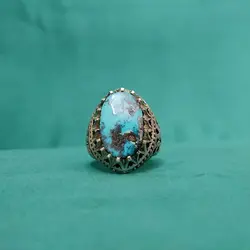 انگشتر فیروزه نیشابوری مردانه دست ساز طرح شاه عباسی کد{10484} - انگشترآنلاین