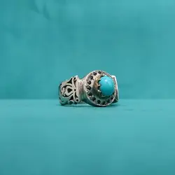 انگشتر فیروزه نیشابوری دست ساز مردانه مخراجکاری یاقوت کبود کد{10483} - انگشترآنلاین