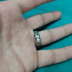 انگشتر فیروزه نیشابوری دست ساز مردانه مخراجکاری یاقوت کبود کد{10483} - انگشترآنلاین