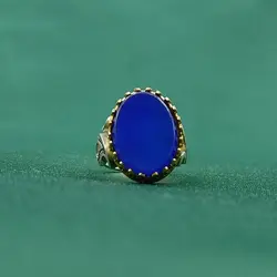 انگشتر عقیق آبی مردانه چنگ برنجی کد{10497} - انگشترآنلاین