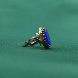 انگشتر عقیق آبی مردانه چنگ برنجی کد{10497} - انگشترآنلاین