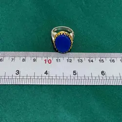 انگشتر عقیق آبی مردانه چنگ برنجی کد{10497} - انگشترآنلاین