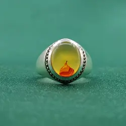 انگشتر عقیق یمنی دست ساز مردانه طرح فیلی ساده کد{10498} - انگشترآنلاین