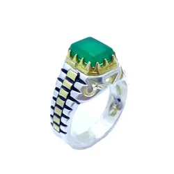 انگشتر عقیق سبز مردانه چنگ برنجی کد{10499} - انگشترآنلاین