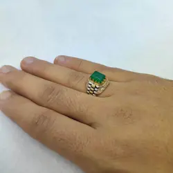 انگشتر عقیق سبز مردانه چنگ برنجی کد{10499} - انگشترآنلاین