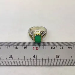 انگشتر عقیق سبز مردانه چنگ برنجی کد{10499} - انگشترآنلاین