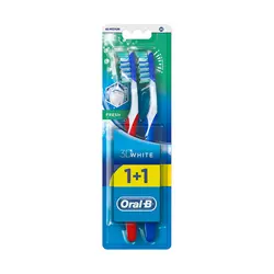 خرید عمده مسواک دوقلو اورال بی 3D white Fresh برس متوسط بسته 12 عددی - استوریکس