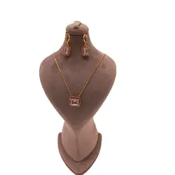 نیم ست کریستال صورتی مستطیل دور نگین - تسکین کالا