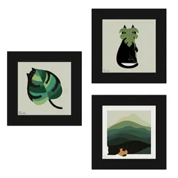 تابلو 3 تایی راویتا برگ و گربه کد T 189 - راویتا | Ravita