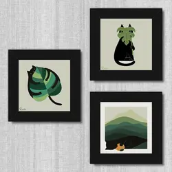 تابلو 3 تایی راویتا برگ و گربه کد T 189 - راویتا | Ravita