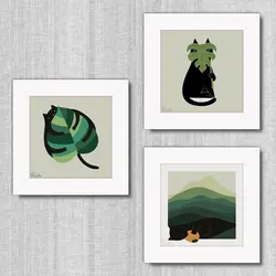 تابلو 3 تایی راویتا برگ و گربه کد T 189 - راویتا | Ravita