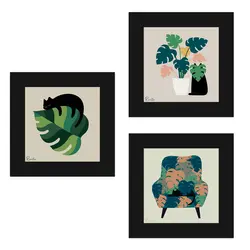 تابلو 3 تایی راویتا برگ و گربه کد T 190 - راویتا | Ravita