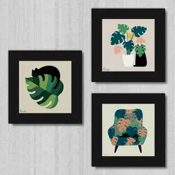 تابلو 3 تایی راویتا برگ و گربه کد T 190 - راویتا | Ravita