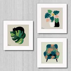 تابلو 3 تایی راویتا برگ و گربه کد T 190 - راویتا | Ravita