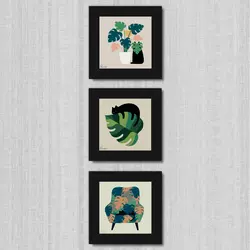 تابلو 3 تایی راویتا برگ و گربه کد T 190 - راویتا | Ravita