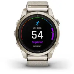 Garmin epix™ Pro (Gen 2) 42mm – Sapphire Edition (Soft Gold with Cream Heathered Nylon Band)