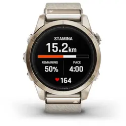 Garmin epix™ Pro (Gen 2) 42mm – Sapphire Edition (Soft Gold with Cream Heathered Nylon Band)