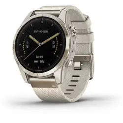 Garmin epix™ Pro (Gen 2) 42mm – Sapphire Edition (Soft Gold with Cream Heathered Nylon Band)