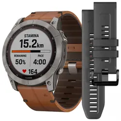 Garmin fēnix® 7X – Sapphire Solar Edition (Titanium with Chestnut Leather Band)