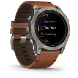 Garmin fēnix® 7X – Sapphire Solar Edition (Titanium with Chestnut Leather Band)