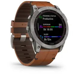 Garmin fēnix® 7X – Sapphire Solar Edition (Titanium with Chestnut Leather Band)