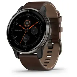 Garmin Venu® 2 Plus (Slate Stainless Steel Bezel With Slate Case And Brown Leather Band)