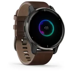 Garmin Venu® 2 Plus (Slate Stainless Steel Bezel With Slate Case And Brown Leather Band)
