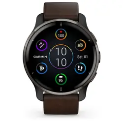 Garmin Venu® 2 Plus (Slate Stainless Steel Bezel With Slate Case And Brown Leather Band)