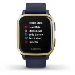 Garmin Venu® Sq – Music Edition (Light Gold Aluminum Bezel with Navy Case and Silicone Band)