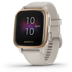 Garmin Venu® Sq – Music Edition (Rose Gold Aluminum Bezel with Light Sand Case and Silicone Band)
