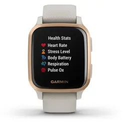 Garmin Venu® Sq – Music Edition (Rose Gold Aluminum Bezel with Light Sand Case and Silicone Band)